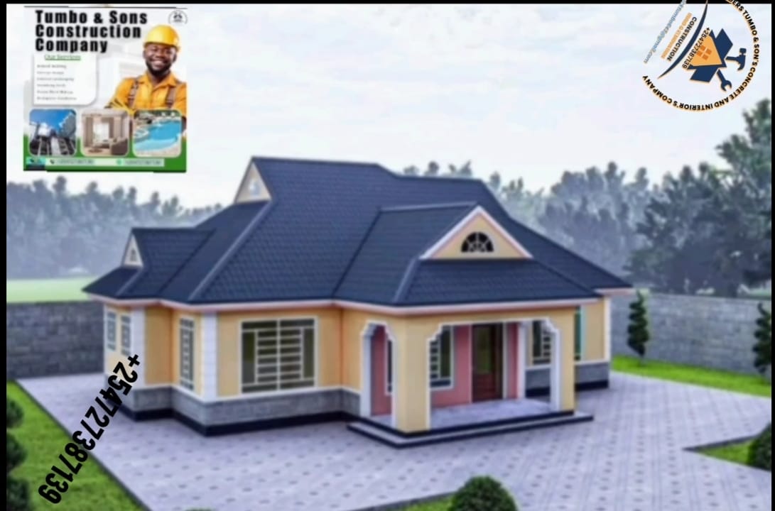 BRICKS WALLING 3 BEDROOM BUNGALOW HIPPED ROOF DESIGN 